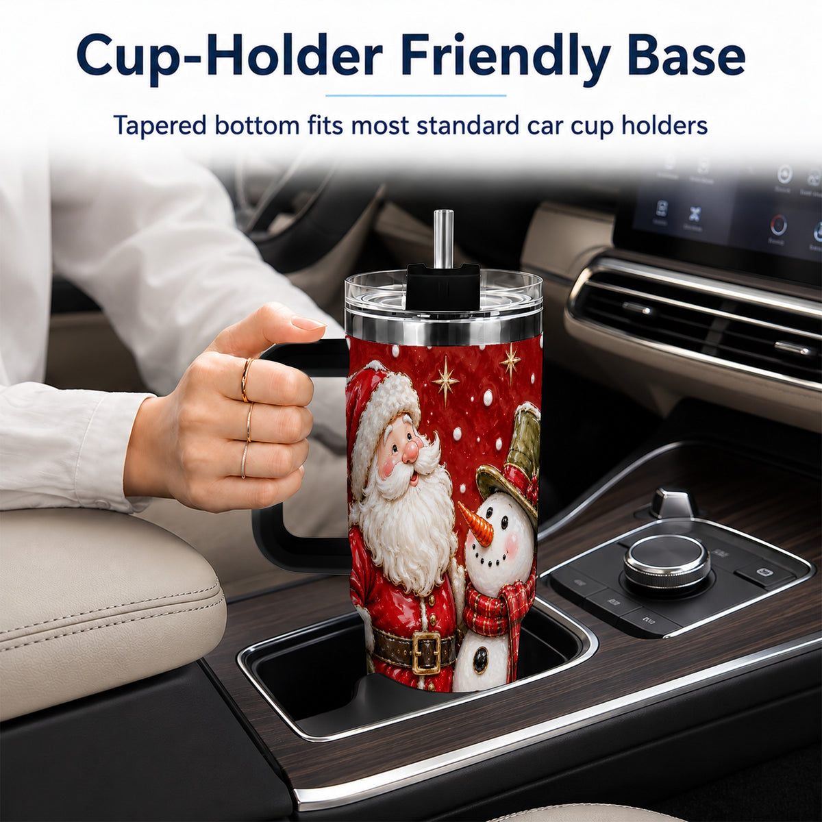 #pl[40oz|Black] Santa Snowman 40oz Tumbler with Handle, Christmas Travel Cup