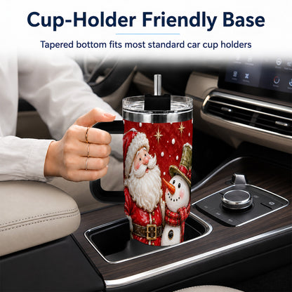 #pl[40oz|Black] Santa Snowman 40oz Tumbler with Handle, Christmas Travel Cup
