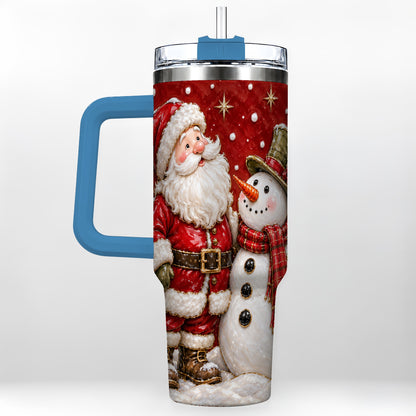 #pl[40oz|Blue] Santa Snowman 40oz Tumbler with Handle, Christmas Travel Cup