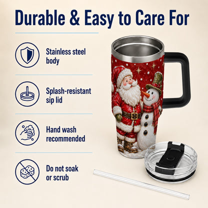 #pl[40oz|Black] Santa Snowman 40oz Tumbler with Handle, Christmas Travel Cup