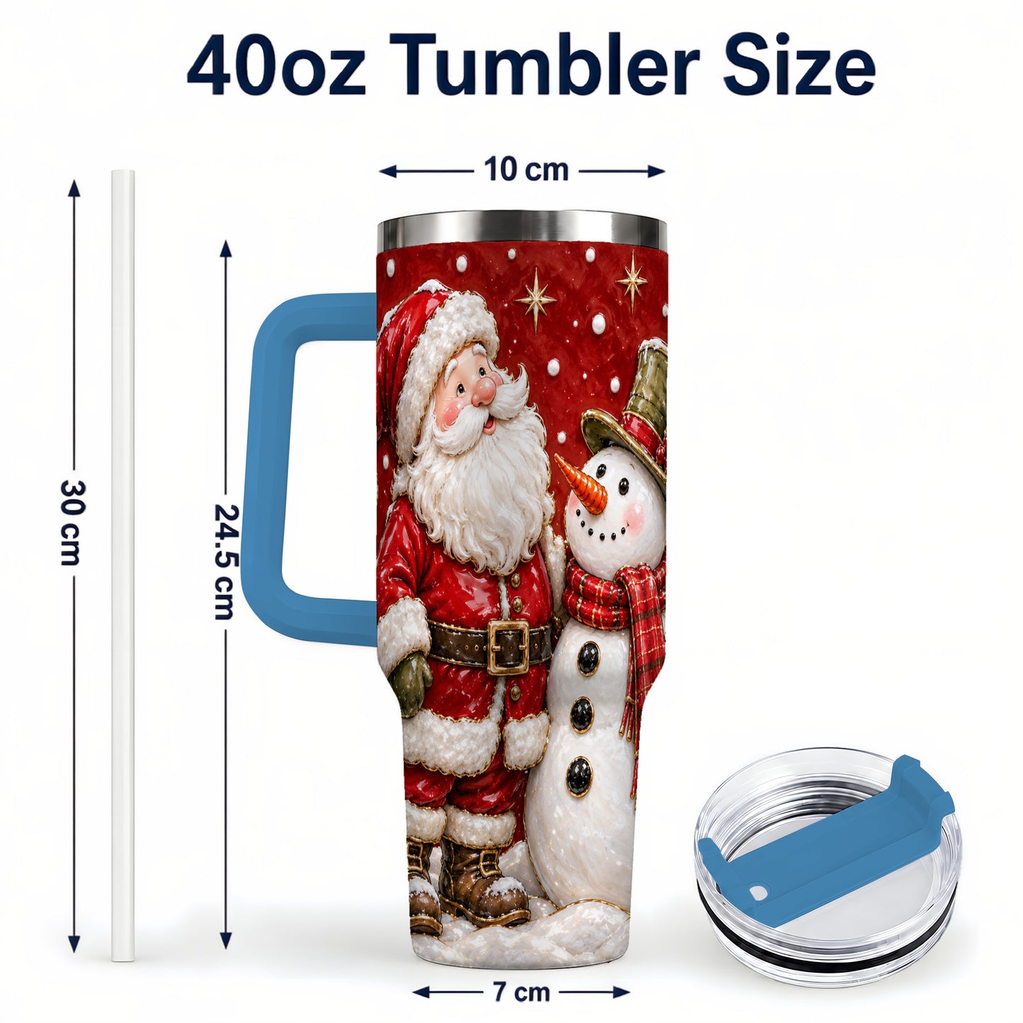 #pl[40oz|Blue] Santa Snowman 40oz Tumbler with Handle, Christmas Travel Cup