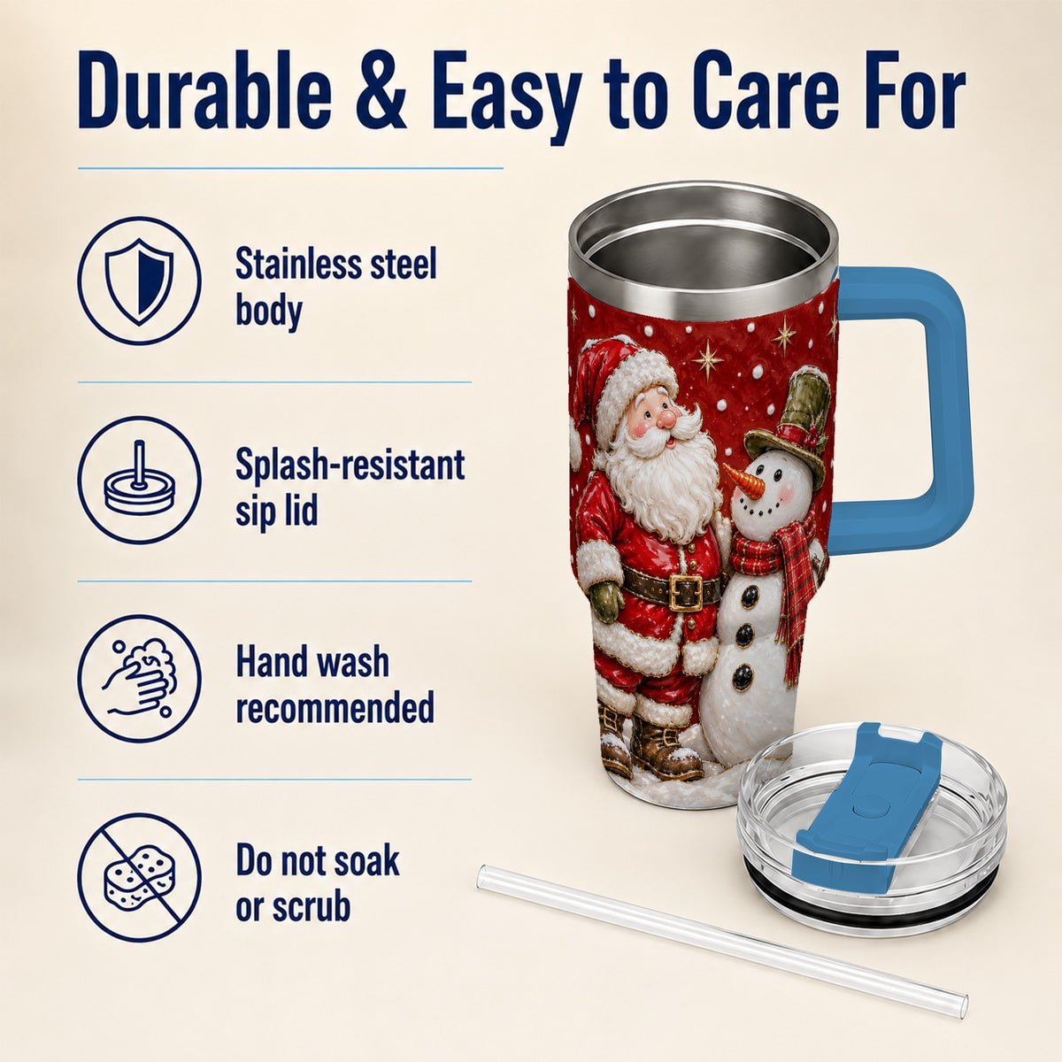 #pl[40oz|Blue] Santa Snowman 40oz Tumbler with Handle, Christmas Travel Cup
