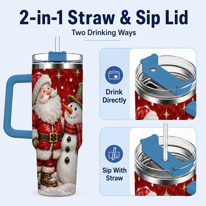 #pl[40oz|Blue] Santa Snowman 40oz Tumbler with Handle, Christmas Travel Cup
