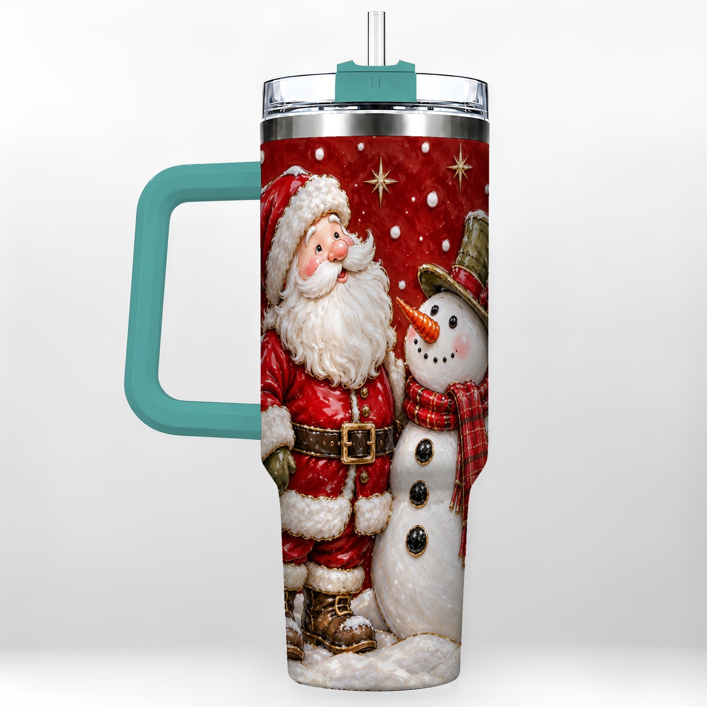 #pl[40oz|Green] Santa Snowman 40oz Tumbler with Handle, Christmas Travel Cup