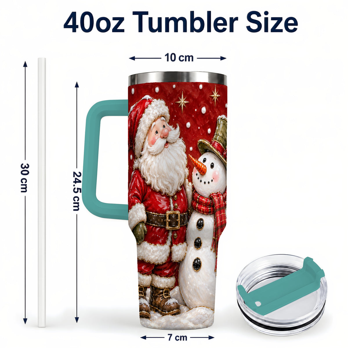 #pl[40oz|Green] Santa Snowman 40oz Tumbler with Handle, Christmas Travel Cup
