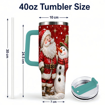 #pl[40oz|Green] Santa Snowman 40oz Tumbler with Handle, Christmas Travel Cup