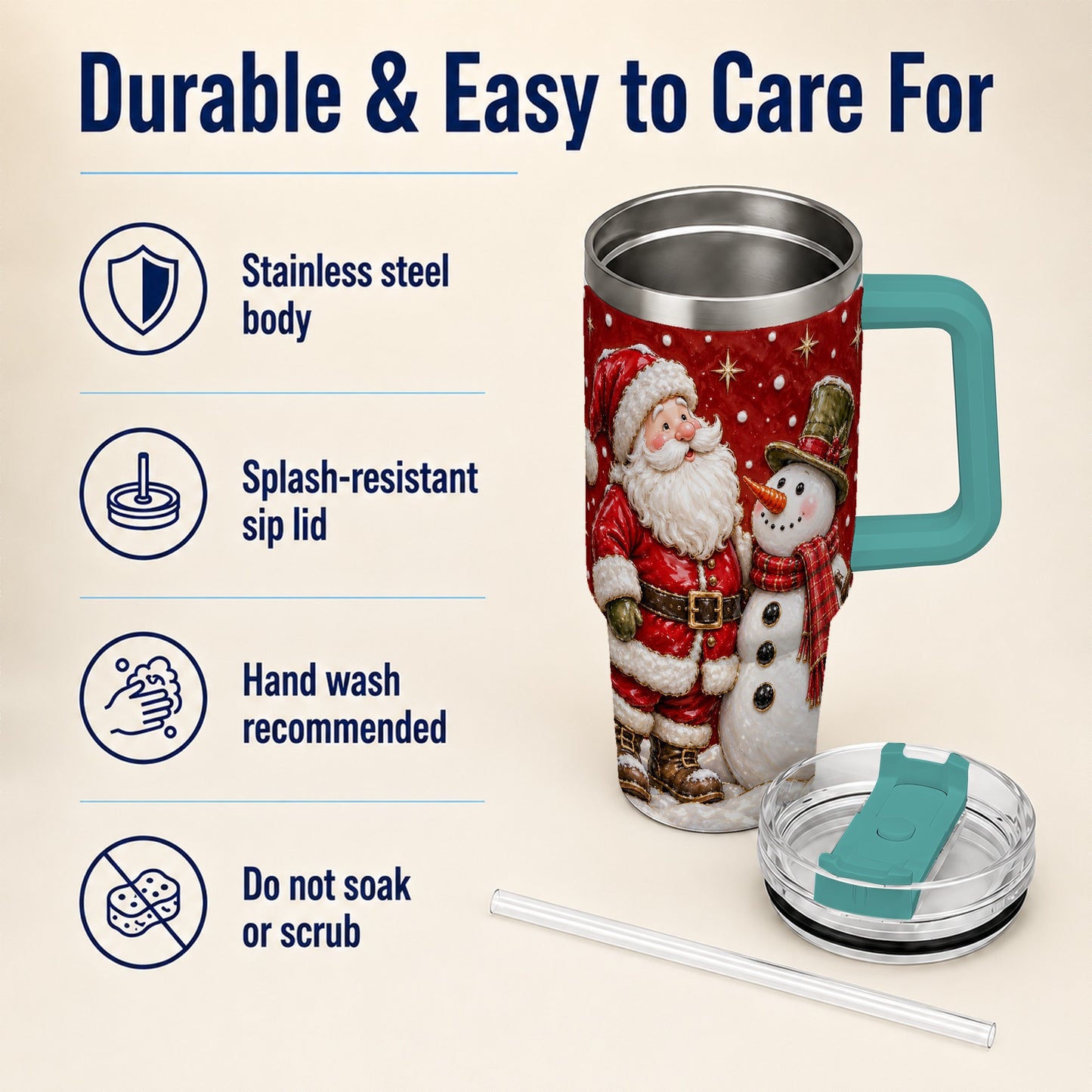 #pl[40oz|Green] Santa Snowman 40oz Tumbler with Handle, Christmas Travel Cup