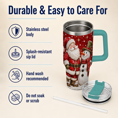 #pl[40oz|Green] Santa Snowman 40oz Tumbler with Handle, Christmas Travel Cup