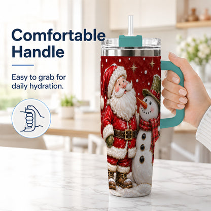 #pl[40oz|Green] Santa Snowman 40oz Tumbler with Handle, Christmas Travel Cup