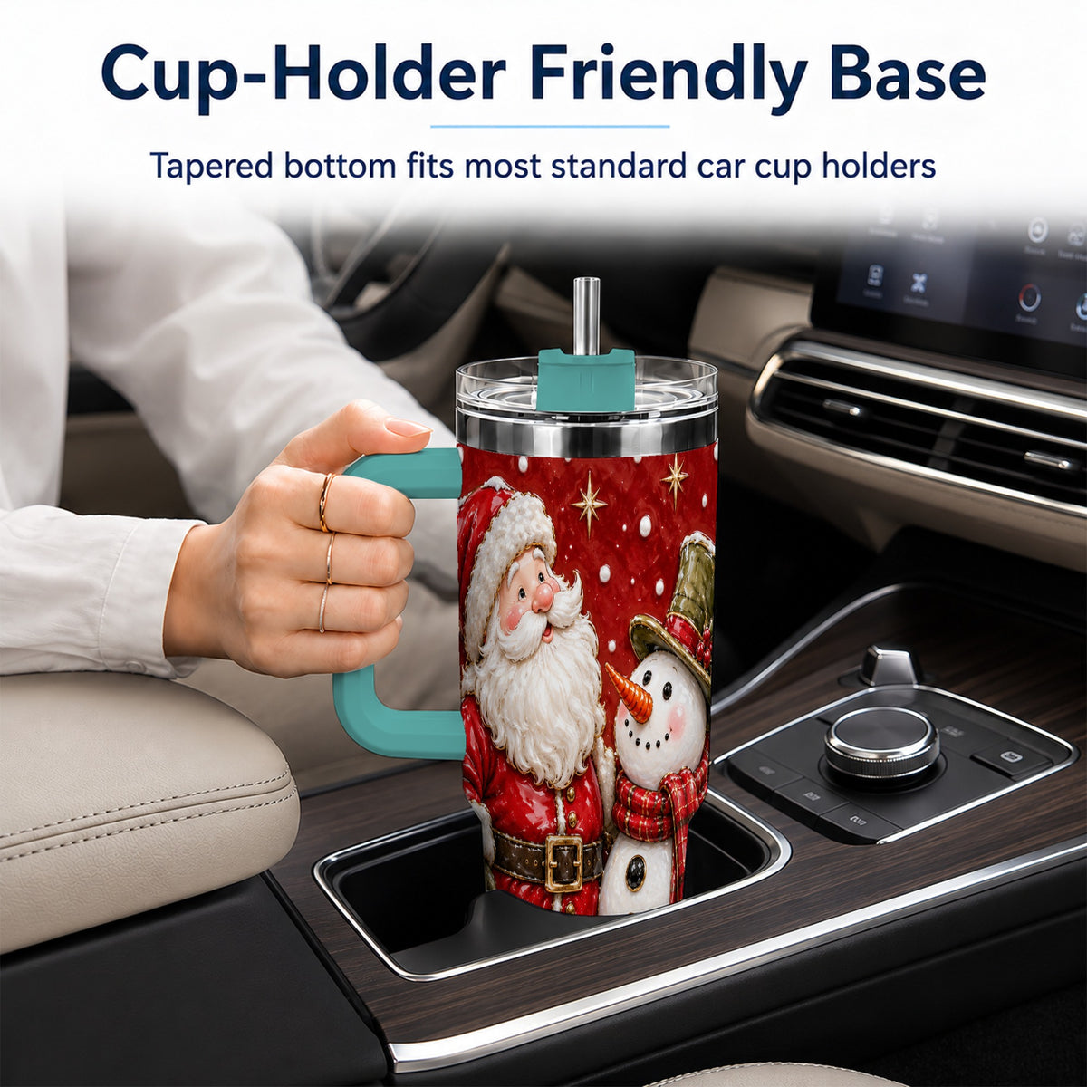 #pl[40oz|Green] Santa Snowman 40oz Tumbler with Handle, Christmas Travel Cup