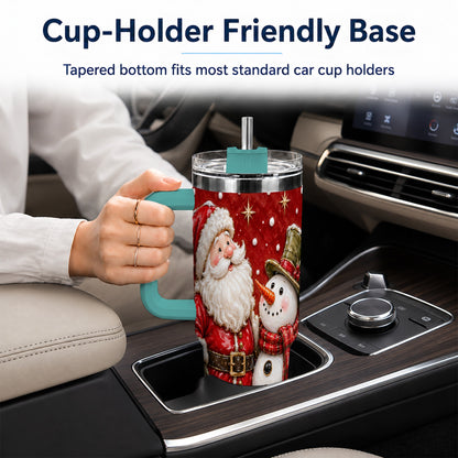 #pl[40oz|Green] Santa Snowman 40oz Tumbler with Handle, Christmas Travel Cup