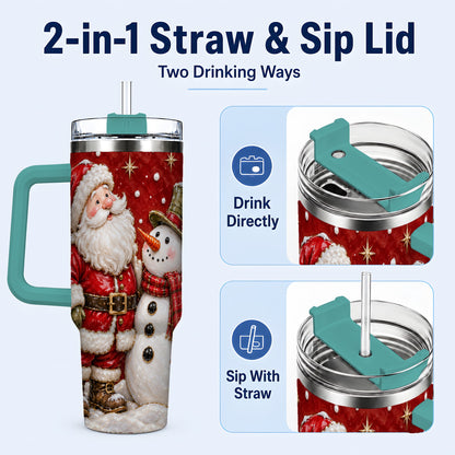 #pl[40oz|Green] Santa Snowman 40oz Tumbler with Handle, Christmas Travel Cup