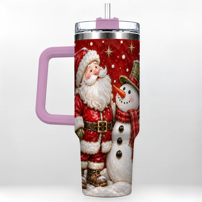 #pl[40oz|Pink] Santa Snowman 40oz Tumbler with Handle, Christmas Travel Cup