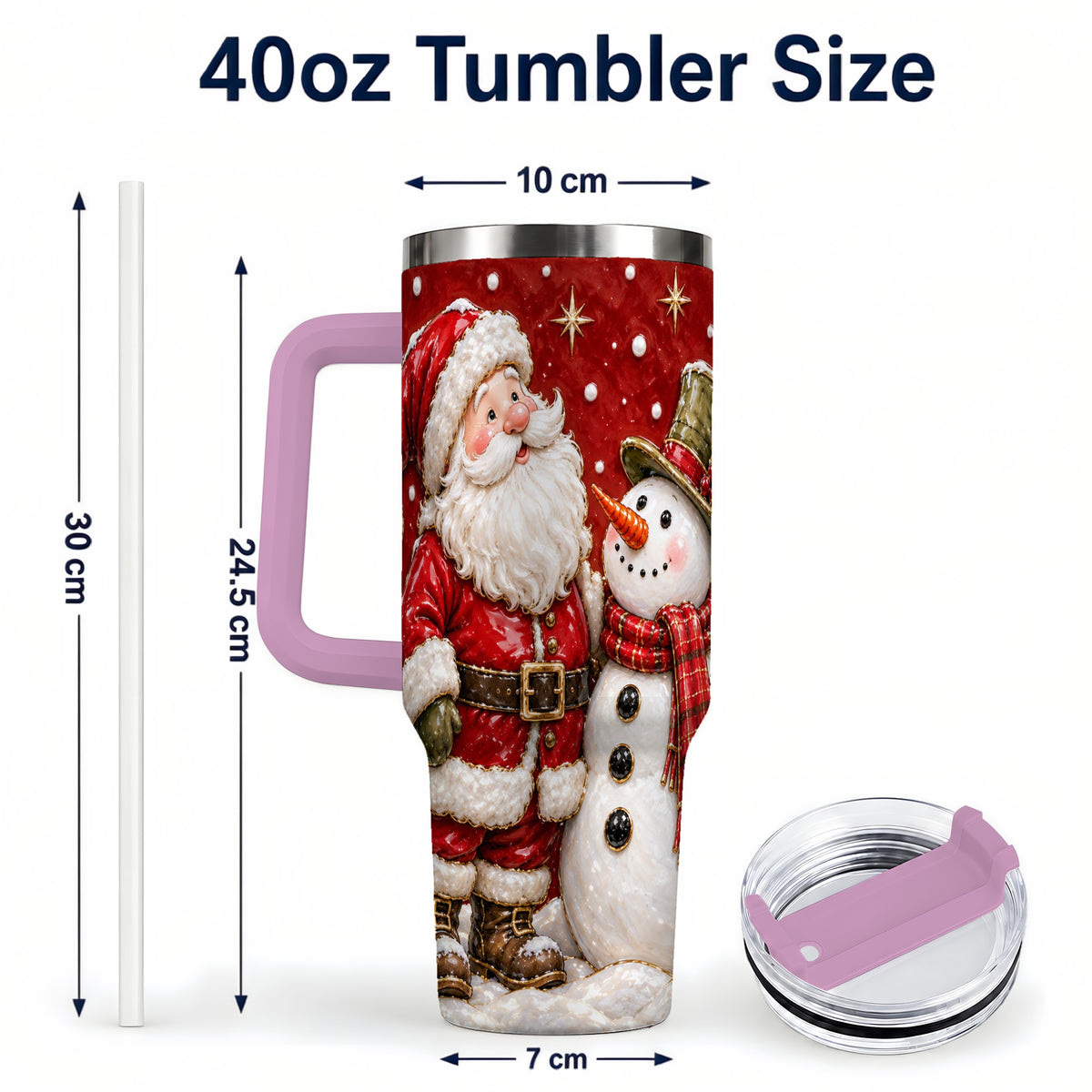 #pl[40oz|Pink] Santa Snowman 40oz Tumbler with Handle, Christmas Travel Cup