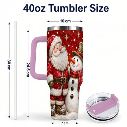 #pl[40oz|Pink] Santa Snowman 40oz Tumbler with Handle, Christmas Travel Cup