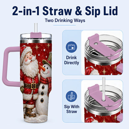 #pl[40oz|Pink] Santa Snowman 40oz Tumbler with Handle, Christmas Travel Cup