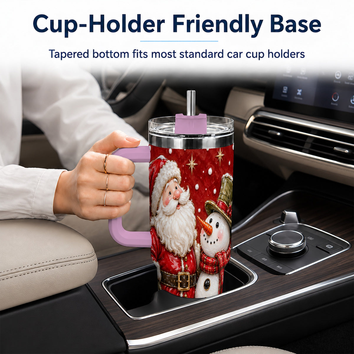 #pl[40oz|Pink] Santa Snowman 40oz Tumbler with Handle, Christmas Travel Cup