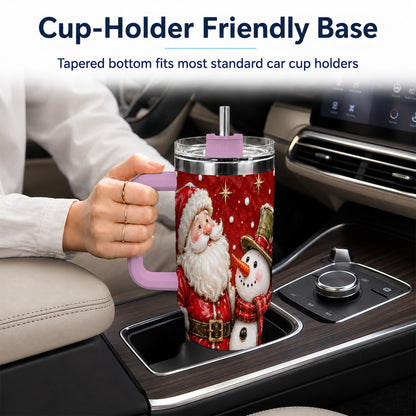 #pl[40oz|Pink] Santa Snowman 40oz Tumbler with Handle, Christmas Travel Cup