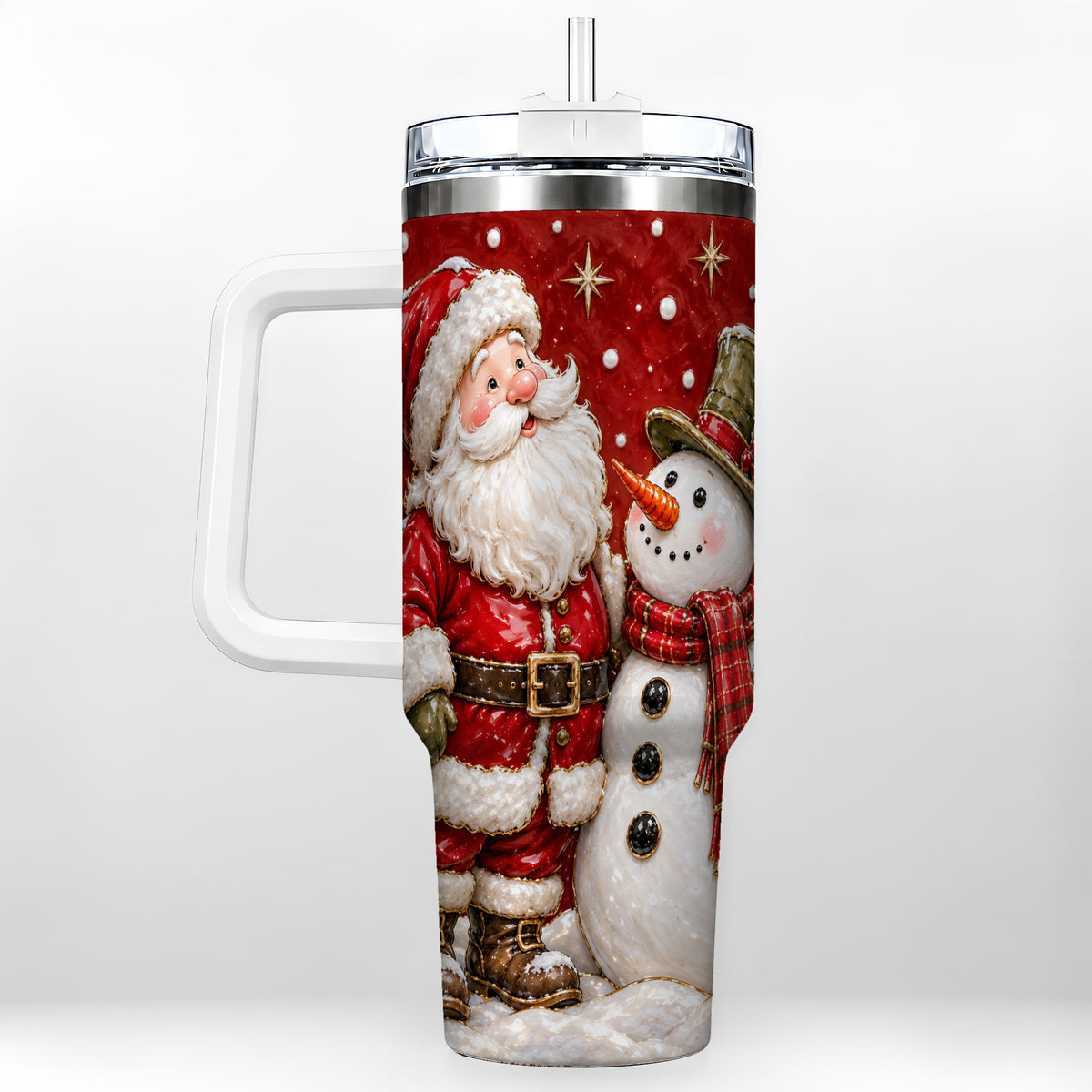 Santa Snowman 40oz Tumbler with Handle, Christmas Travel Cup