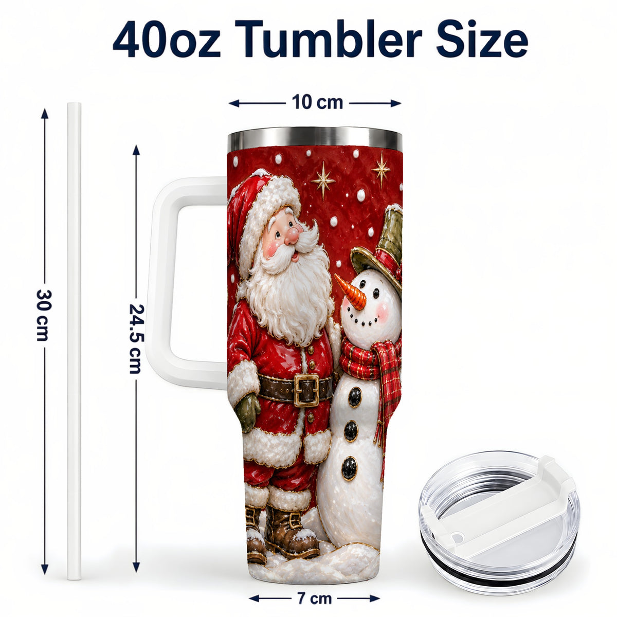 #pl[40oz|White] Santa Snowman 40oz Tumbler with Handle, Christmas Travel Cup