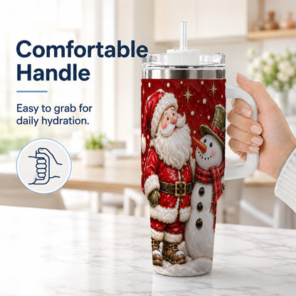 #pl[40oz|White] Santa Snowman 40oz Tumbler with Handle, Christmas Travel Cup