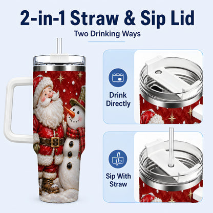 #pl[40oz|White] Santa Snowman 40oz Tumbler with Handle, Christmas Travel Cup