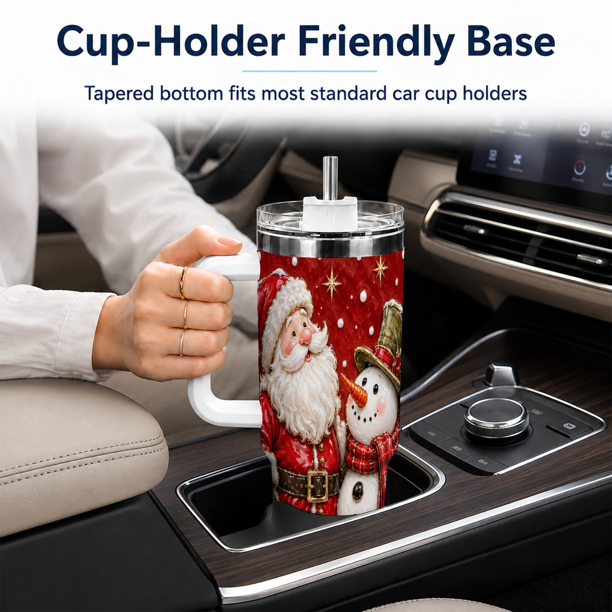 #pl[40oz|White] Santa Snowman 40oz Tumbler with Handle, Christmas Travel Cup