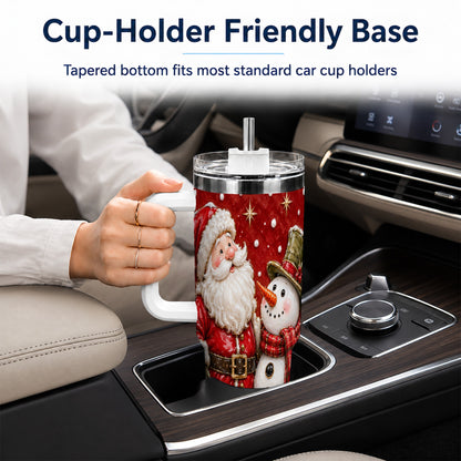 #pl[40oz|White] Santa Snowman 40oz Tumbler with Handle, Christmas Travel Cup