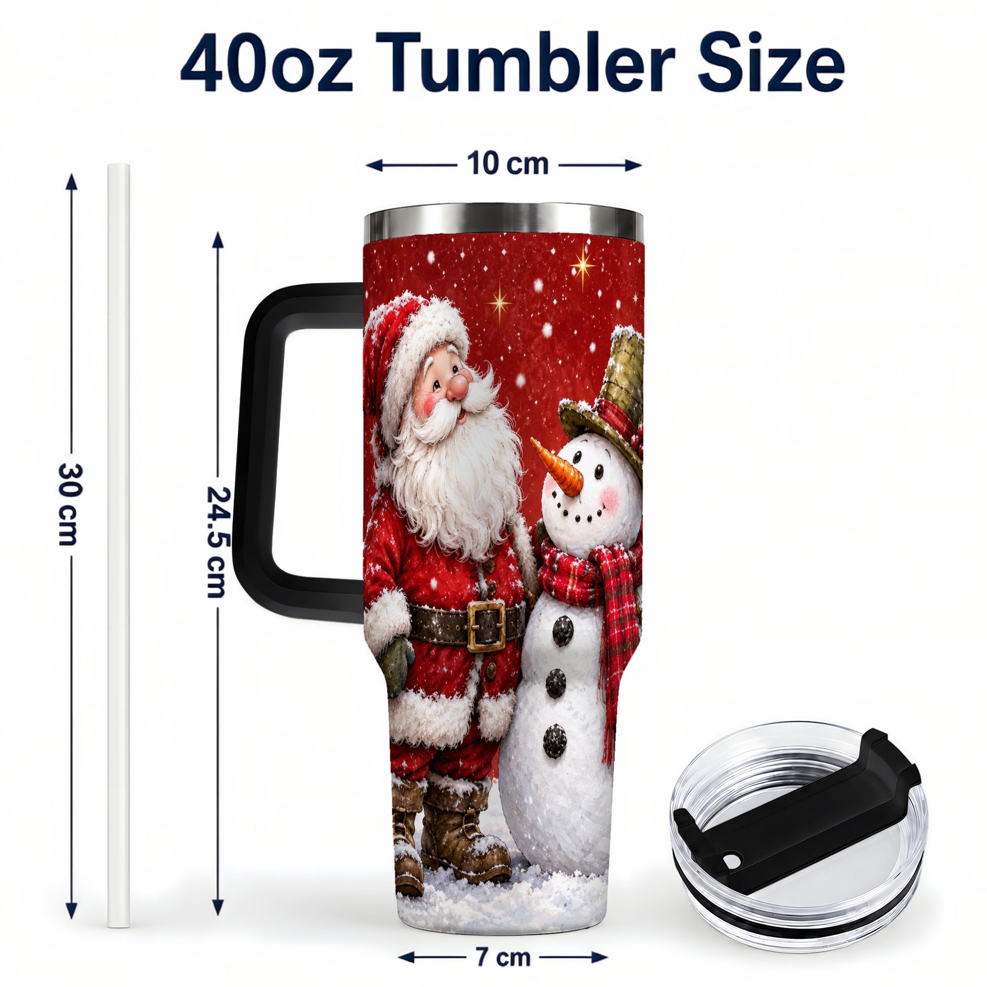 #pl[40oz|Black] Snowy Santa Snowman 40oz Tumbler with Handle, Winter Travel Cup