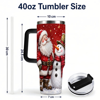 #pl[40oz|Black] Snowy Santa Snowman 40oz Tumbler with Handle, Winter Travel Cup
