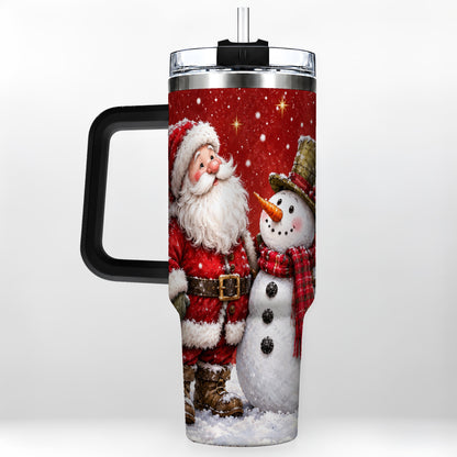 #pl[40oz|Black] Snowy Santa Snowman 40oz Tumbler with Handle, Winter Travel Cup