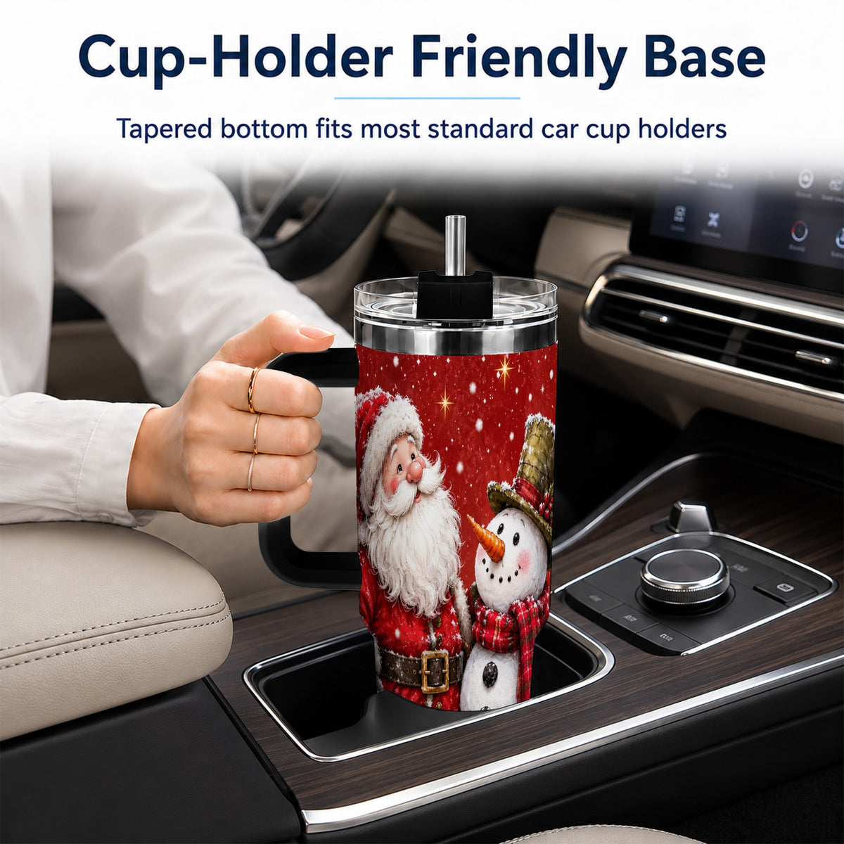 #pl[40oz|Black] Snowy Santa Snowman 40oz Tumbler with Handle, Winter Travel Cup