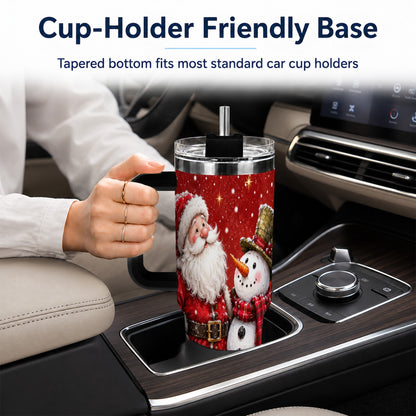 #pl[40oz|Black] Snowy Santa Snowman 40oz Tumbler with Handle, Winter Travel Cup
