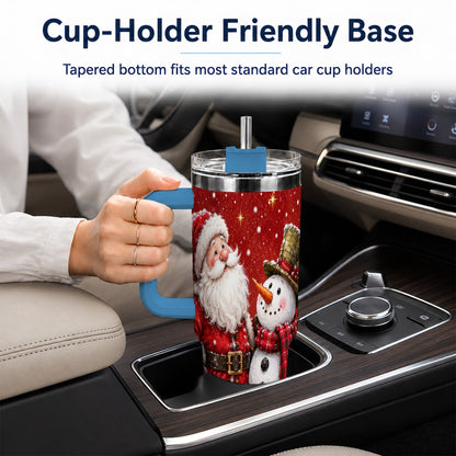#pl[40oz|Blue] Snowy Santa Snowman 40oz Tumbler with Handle, Winter Travel Cup