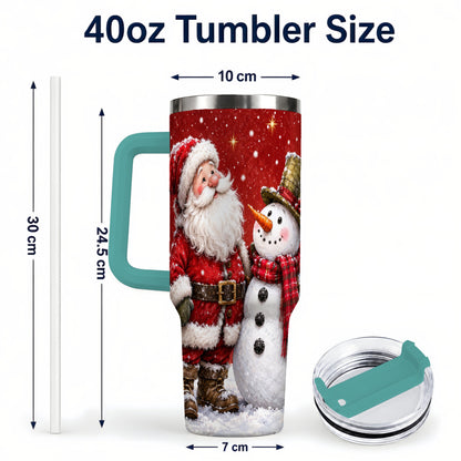#pl[40oz|Green] Snowy Santa Snowman 40oz Tumbler with Handle, Winter Travel Cup