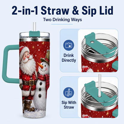 #pl[40oz|Green] Snowy Santa Snowman 40oz Tumbler with Handle, Winter Travel Cup