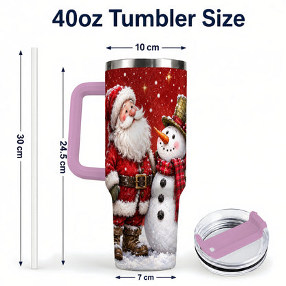 #pl[40oz|Pink] Snowy Santa Snowman 40oz Tumbler with Handle, Winter Travel Cup