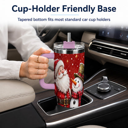 #pl[40oz|Pink] Snowy Santa Snowman 40oz Tumbler with Handle, Winter Travel Cup