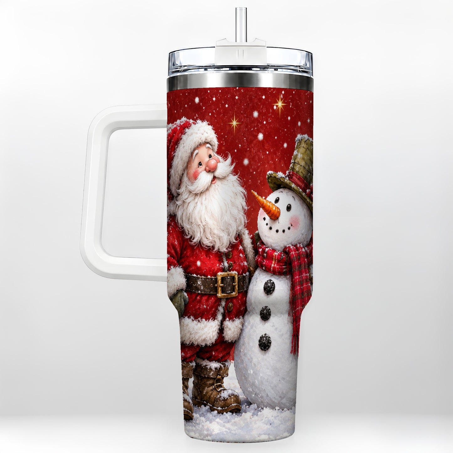Snowy Santa Snowman 40oz Tumbler with Handle, Winter Travel Cup