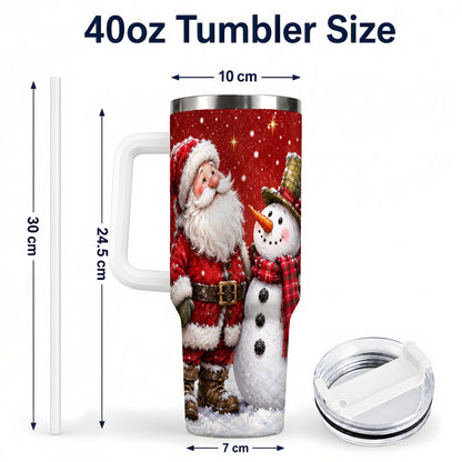 #pl[40oz|White] Snowy Santa Snowman 40oz Tumbler with Handle, Winter Travel Cup