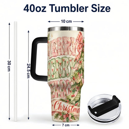 #pl[40oz|Black] Pink Gingham Christmas Tree 40oz Tumbler with Handle, Holiday Travel Cup