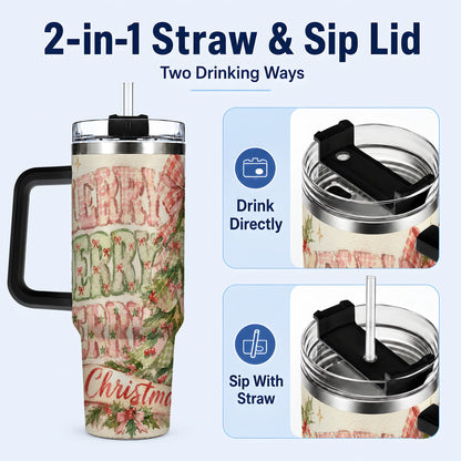 #pl[40oz|Black] Pink Gingham Christmas Tree 40oz Tumbler with Handle, Holiday Travel Cup