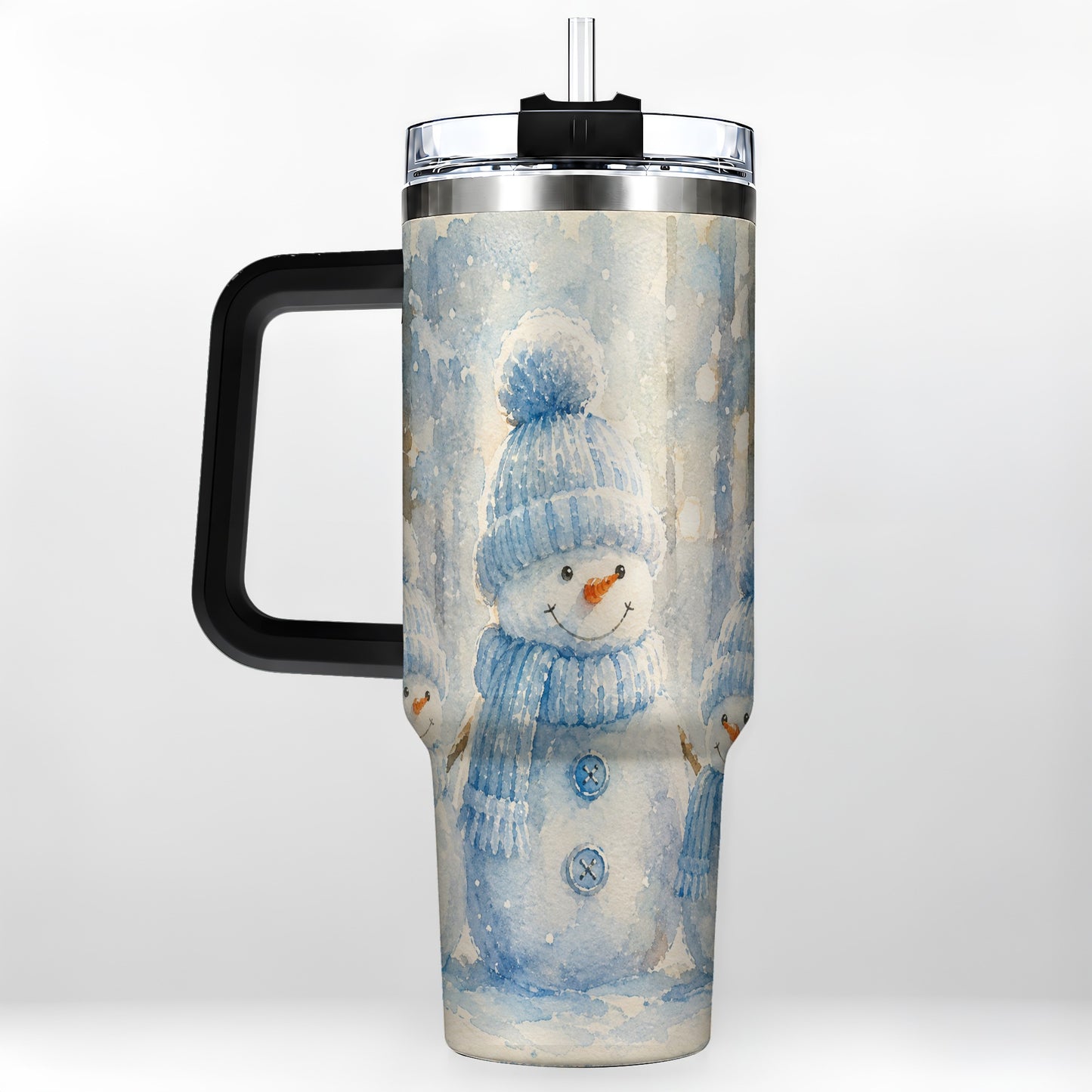 #pl[40oz|Black] Snowman Family 40oz Tumbler with Handle, Winter Travel Cup