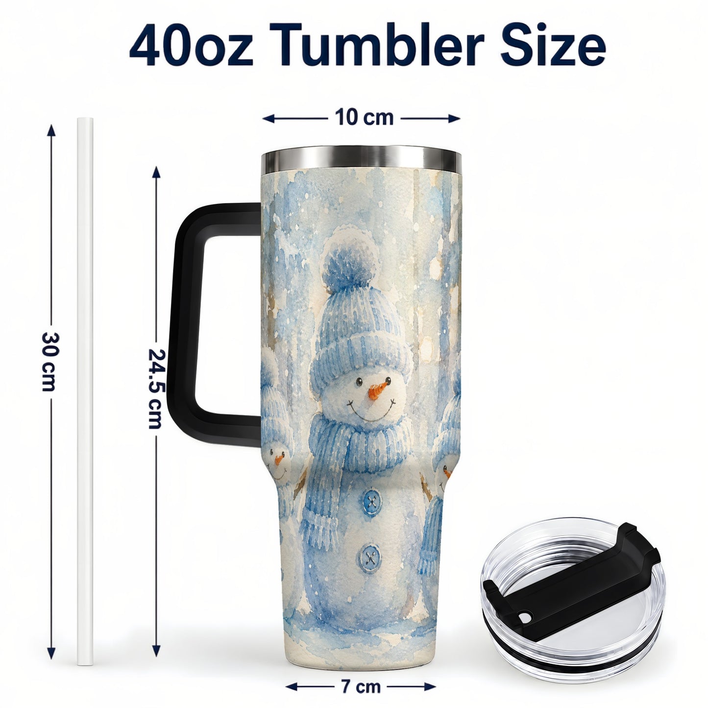 #pl[40oz|Black] Snowman Family 40oz Tumbler with Handle, Winter Travel Cup