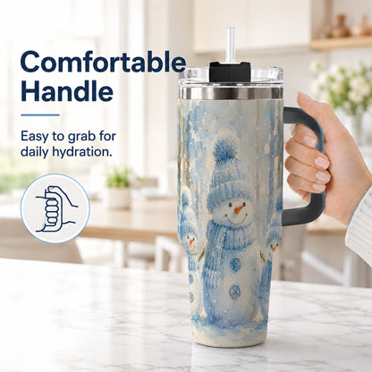 #pl[40oz|Black] Snowman Family 40oz Tumbler with Handle, Winter Travel Cup