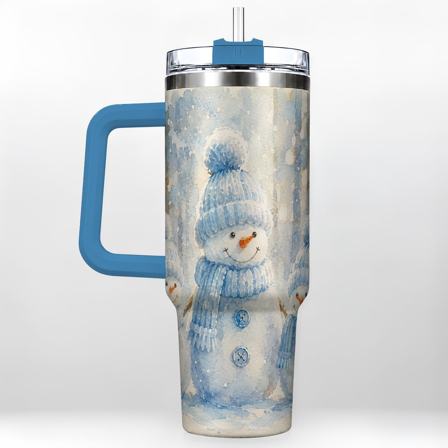 #pl[40oz|Blue] Snowman Family 40oz Tumbler with Handle, Winter Travel Cup