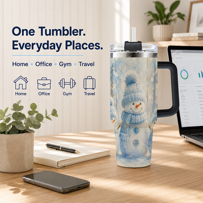 #pl[40oz|Black] Snowman Family 40oz Tumbler with Handle, Winter Travel Cup
