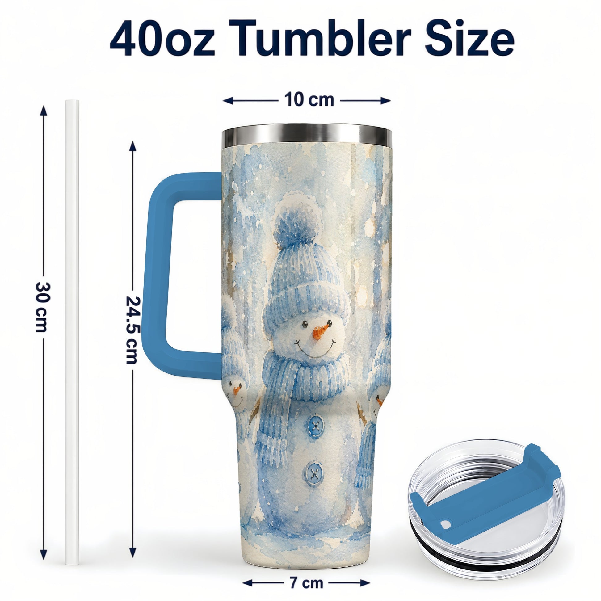 #pl[40oz|Blue] Snowman Family 40oz Tumbler with Handle, Winter Travel Cup