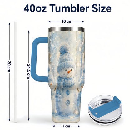 #pl[40oz|Blue] Snowman Family 40oz Tumbler with Handle, Winter Travel Cup