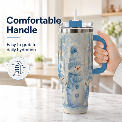 #pl[40oz|Blue] Snowman Family 40oz Tumbler with Handle, Winter Travel Cup